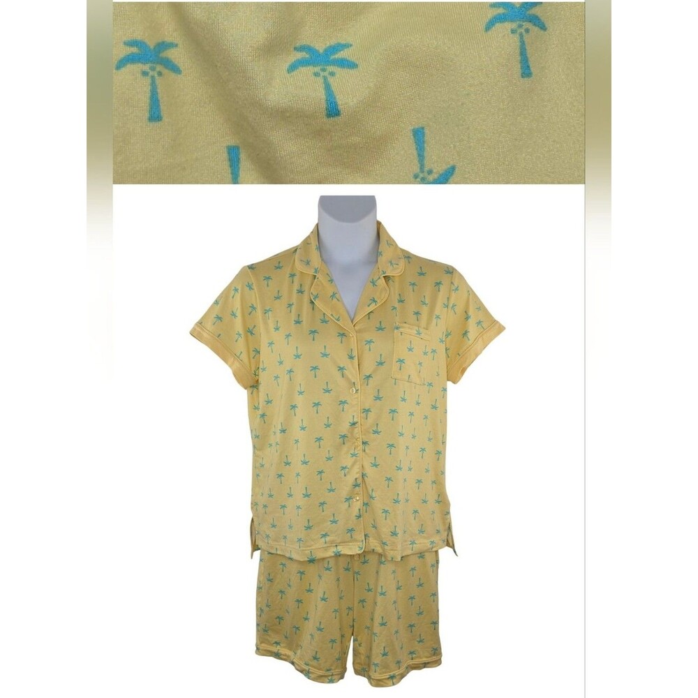 Muk Luks L Cloud Kit Yellow Palm Print Pajama Set 4022-